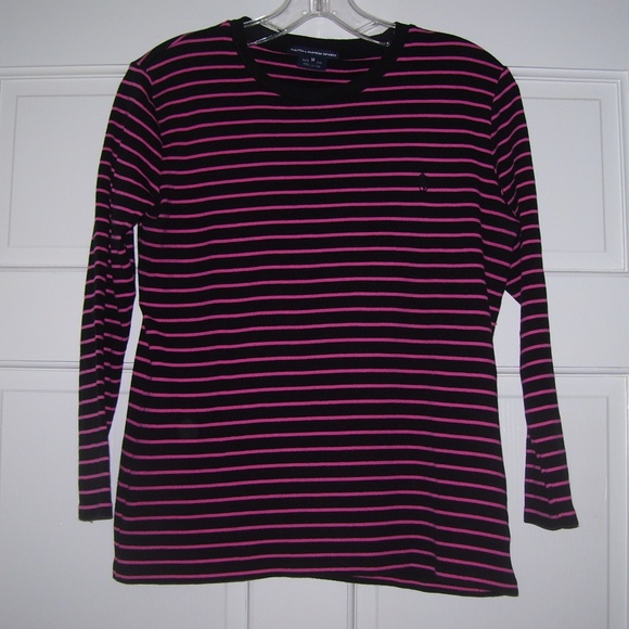 RALPH LAUREN Black & Pink Striped TEE - Picture 1 of 2